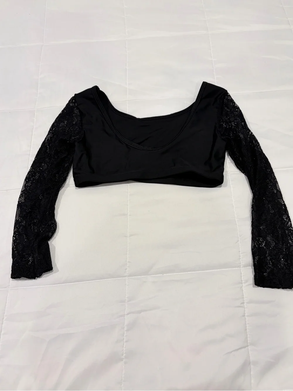 Black Lace Long Sleeve Crop Top - Kids